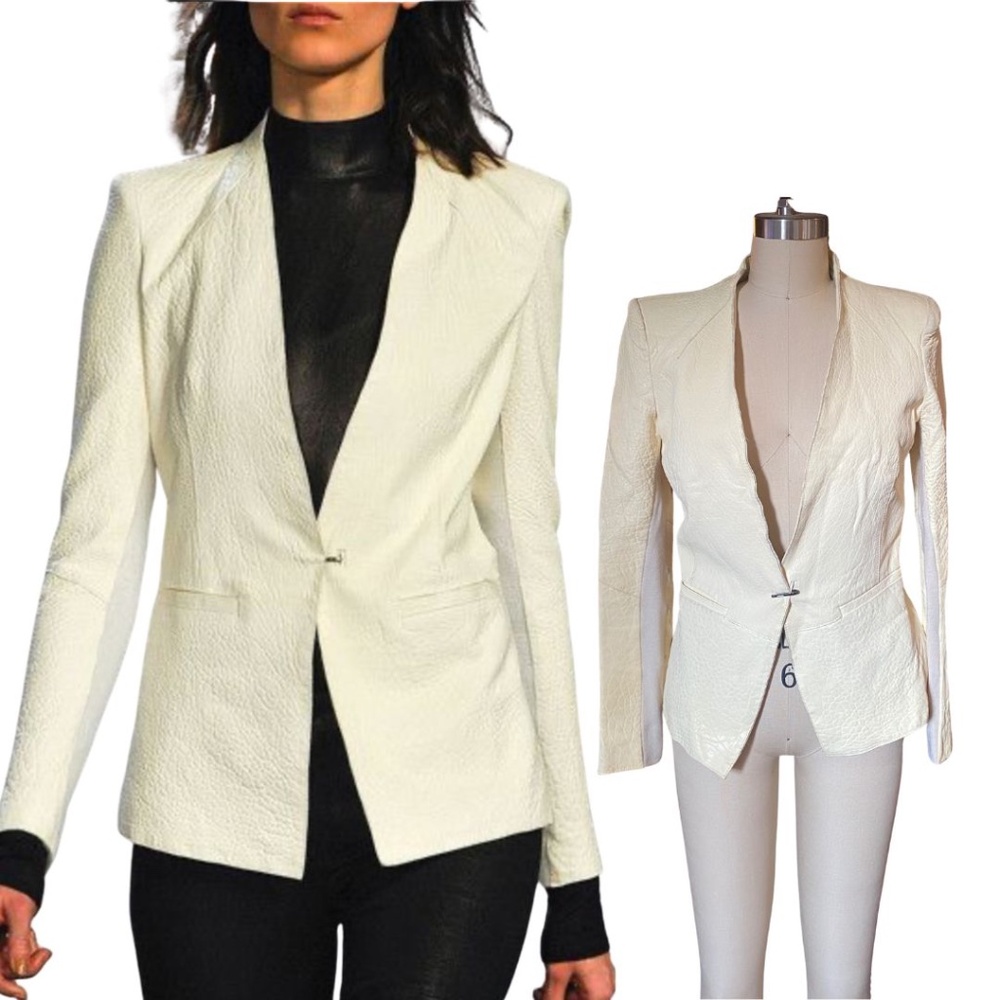 Helmut Lang Fall 2012 White Ivory Leather Blazer SZ 2
